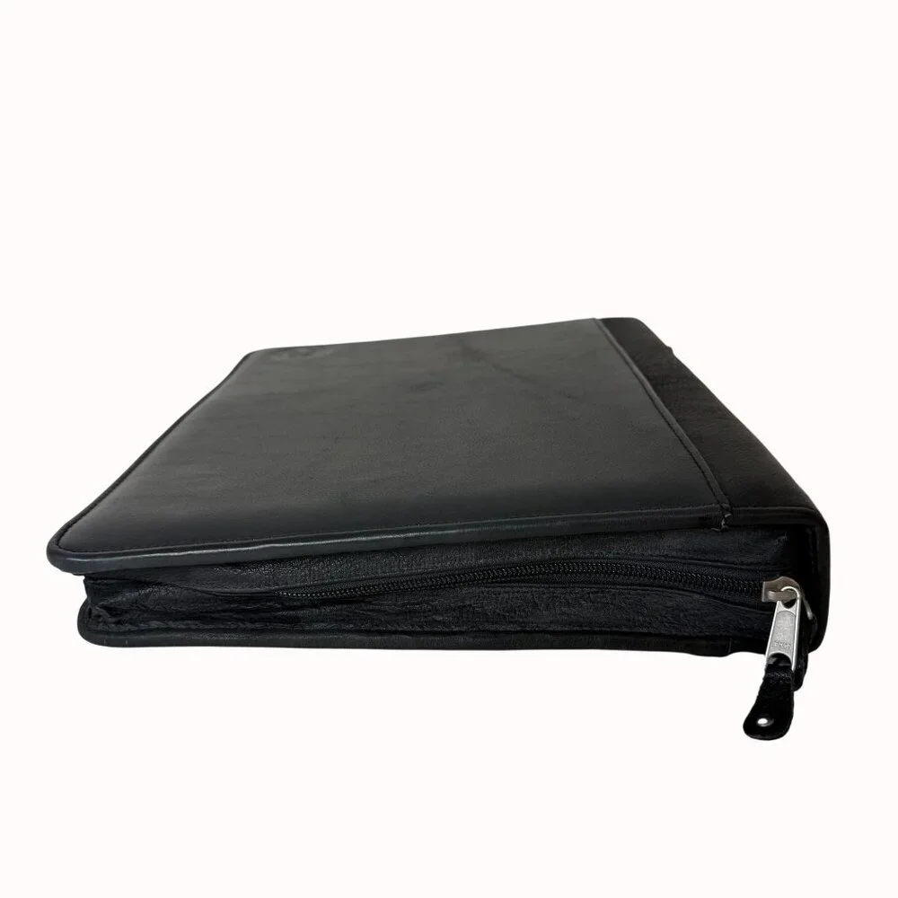 Canyon Outback Pebbled Leather Portfolio Zippered 3 Ring Binder Black GE Embosse